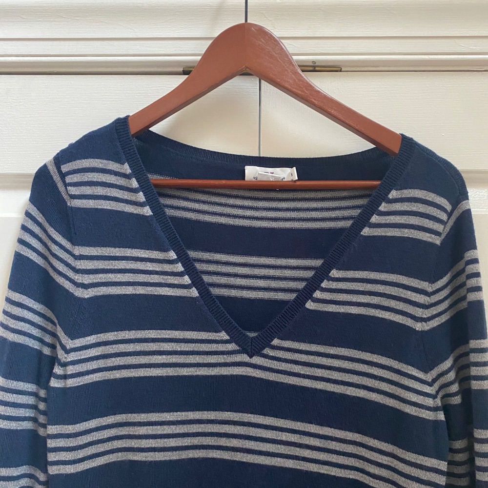Vineyard Vines Wool Sweater Dress Medium Navy Blue Midi Fall Nautical Preppy - Picture 2 of 7